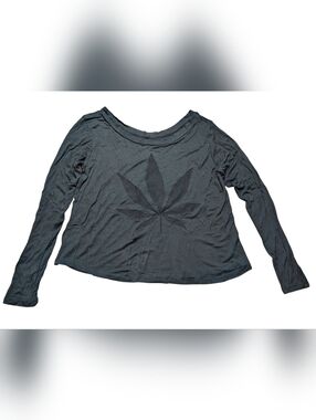 Women’s Black Long-Sleeve Mesh Leaf Cutout Top